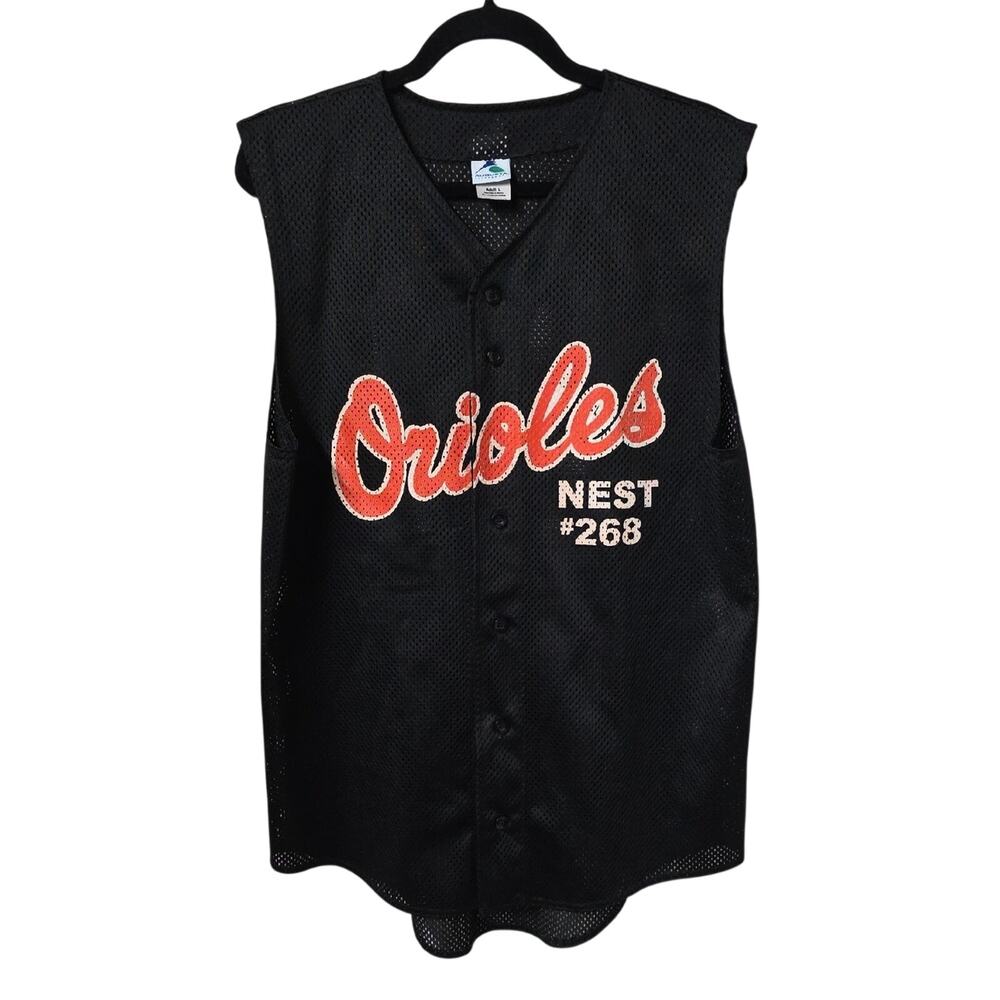 Augusta Sportswear Vintage Black Mesh Orioles Script Jersey Orange Logo Large